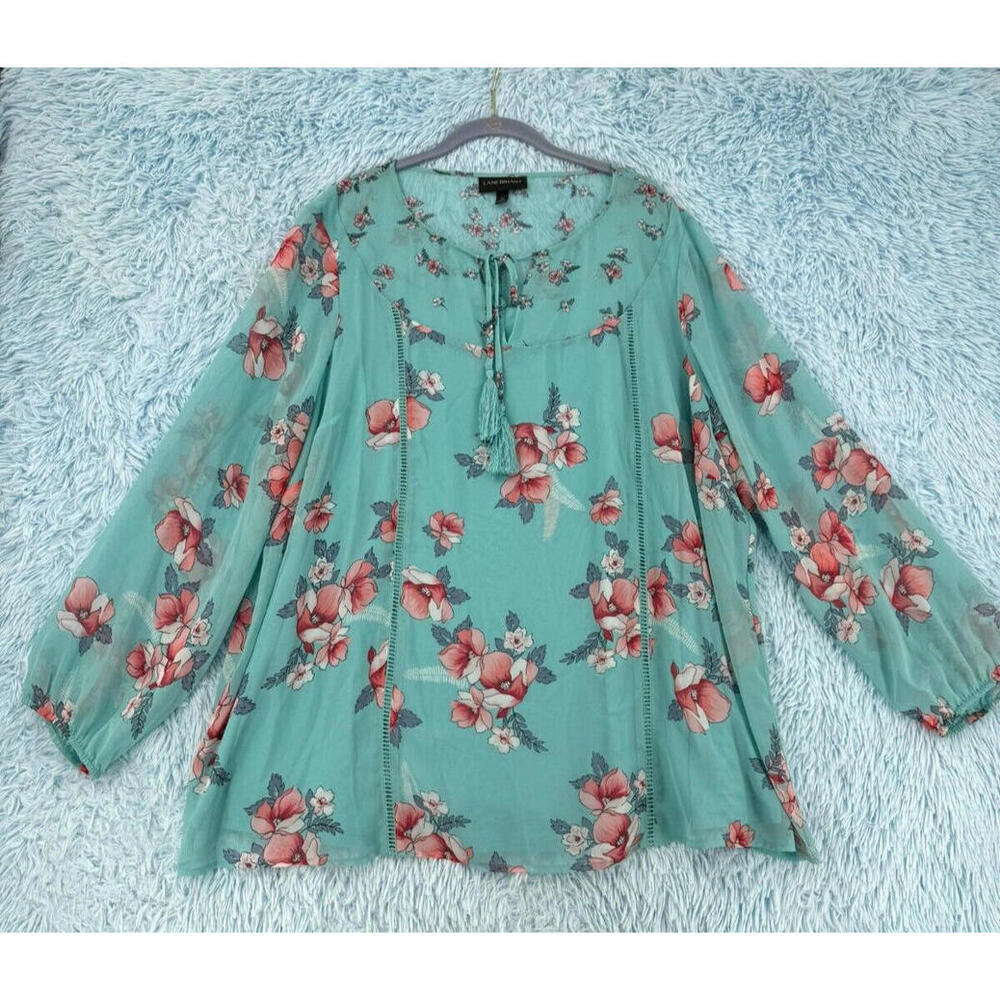 Lane Bryant Women's Size 22 Floral Balloon Sleeve Keyhole Tassel Neck Top - Chic - Picture 2 of 13